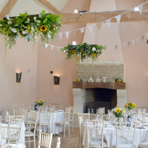 flower installation at Oxxleaze Barn, Lechlade, Oxfordshire