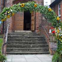  flower arch entrance to the Catholic Church in Chippenham, Wiltshire
